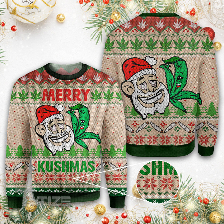 Weed 420 Merry Kushmas Santa Knitting Pattern Ugly sweater