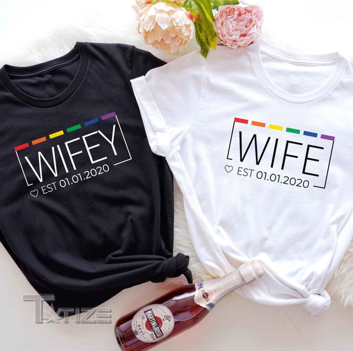 LGBT Couple Matching Shirt Lesbian Wife Rainbow Graphic Unisex T Shirt, Sweatshirt, Hoodie Size S - 5XL