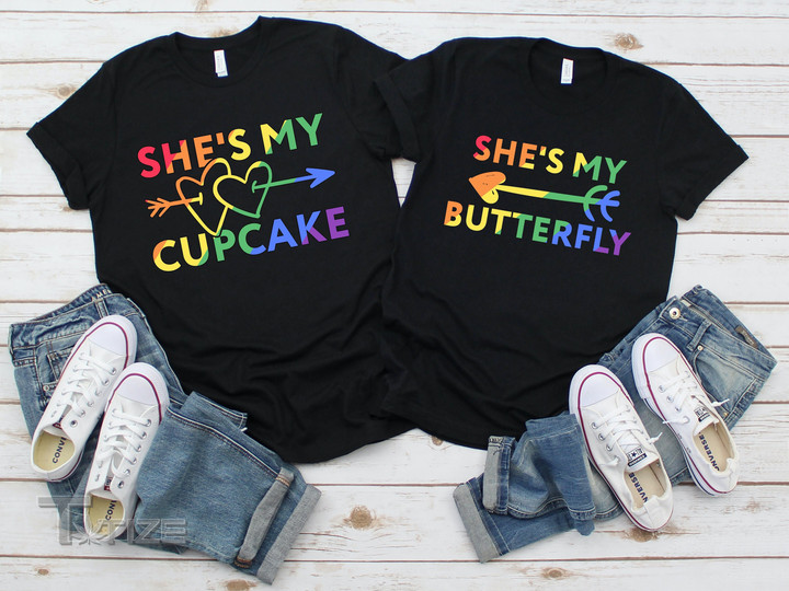 LGBT Couple Matching Shirt She's My Cupcake, She's My Butterfly Graphic Unisex T Shirt, Sweatshirt, Hoodie Size S - 5XL