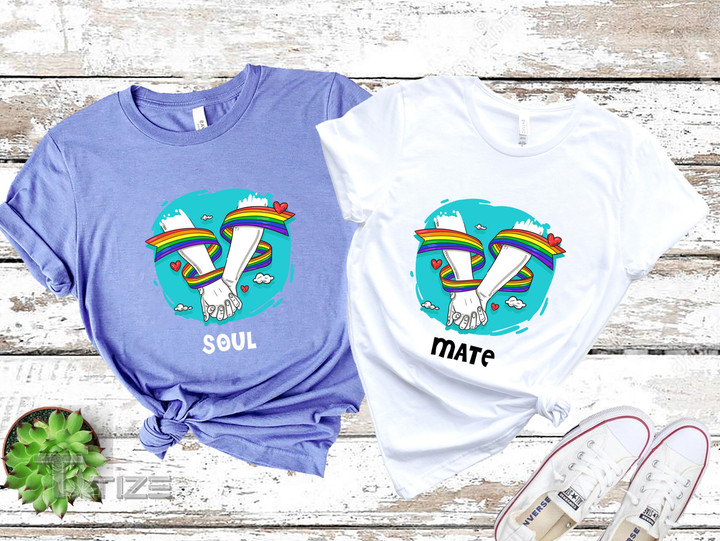 LGBT Couple Matching Shirt Soul Mate Holding Hands LGBT FLags Graphic Unisex T Shirt, Sweatshirt, Hoodie Size S - 5XL