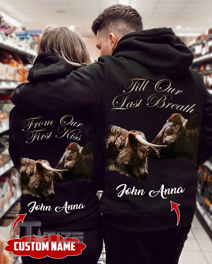Couple Shirts - Personalized Till Our Last Breath Cow Couple Matching Couple, Valentine Gift Graphic Unisex T Shirt, Sweatshirt, Hoodie Size S - 5XL