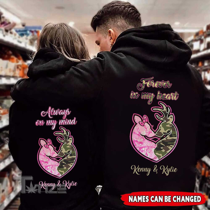 Couple Shirts - Personalized Always On My Mind Forever In My Heart Love Matching Couple, Valentine Gift Graphic Unisex T Shirt, Sweatshirt, Hoodie Size S - 5XL