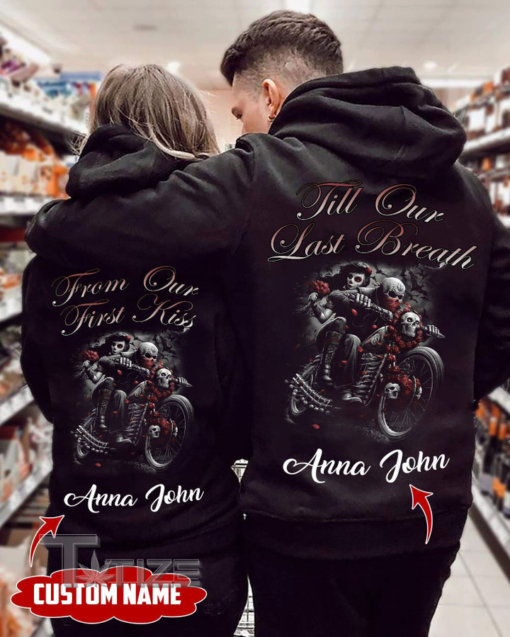 Couple Shirts - Personalized Till Our Last Breath Skull Biker Matching Couple, Valentine Gift Graphic Unisex T Shirt, Sweatshirt, Hoodie Size S - 5XL