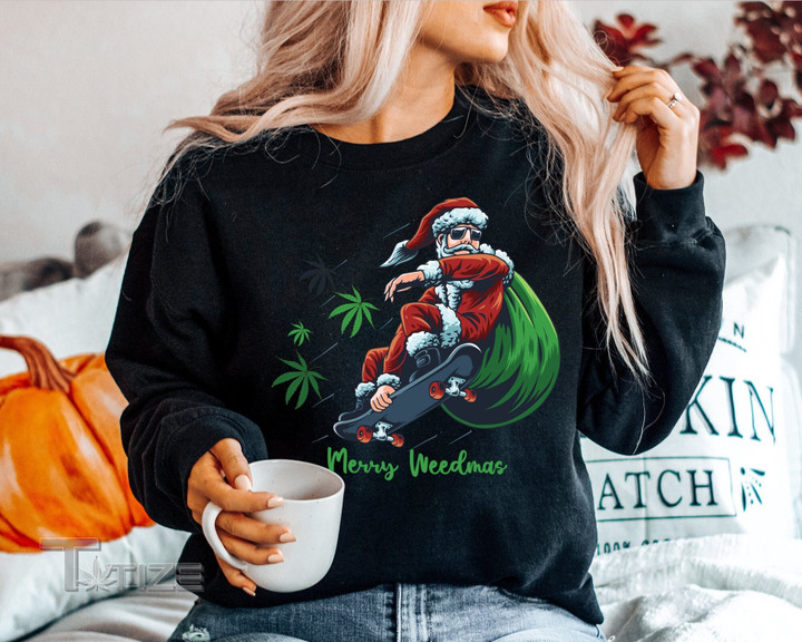 Merry Weedmas Christmas Shirt Marijuana Leaf Tee Funny Graphic Unisex T Shirt, Sweatshirt, Hoodie Size S - 5XL