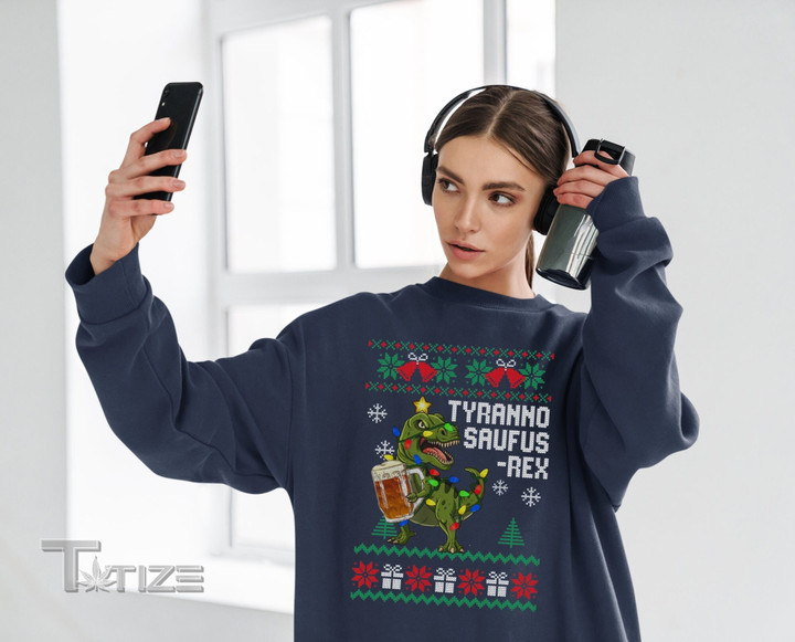 Tyranno Saufus Rex Ugly Christmas Sweater Tree Rex Graphic Unisex T Shirt, Sweatshirt, Hoodie Size S - 5XL