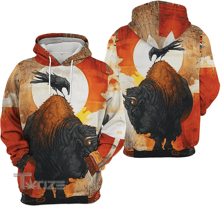 Native American Bison Hoodie, Bison T-Shirt, Native American Bison And Raven Printed  3D All Over Printed Shirt, Sweatshirt, Hoodie, Bomber Jacket Size S - 5XL