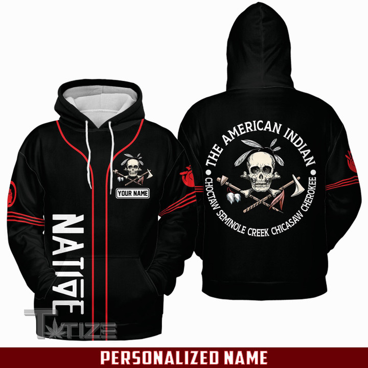 Native American Skull Cool Black Custom Name 3D All Over Printed Shirt, Sweatshirt, Hoodie, Bomber Jacket Size S - 5XL
