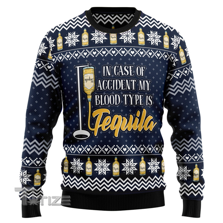 Tequila My Blood Type Ugly Christmas Sweater