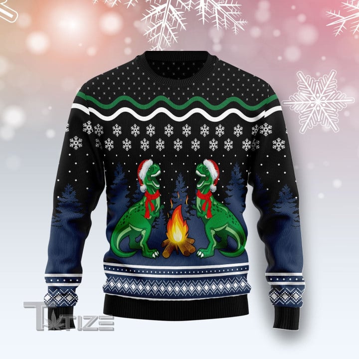 Camping T-rex Ugly Christmas Sweater