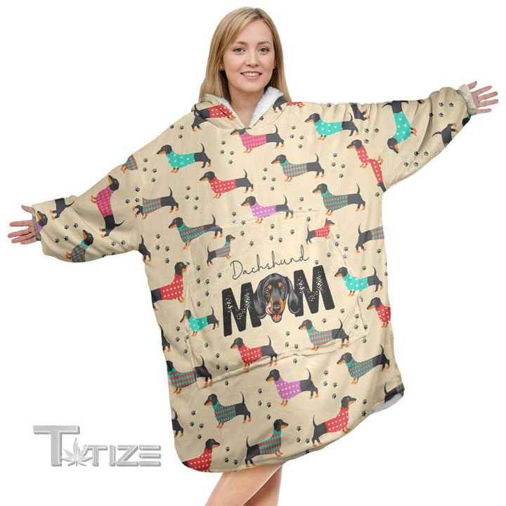 Dachshund Mom Christmas Oodie Oversized Hoodie Blanket