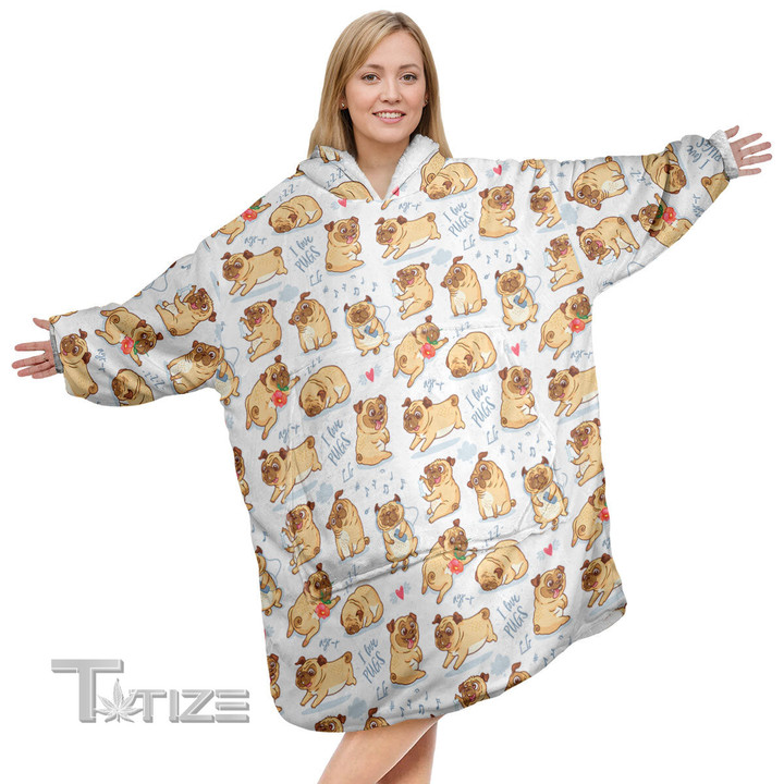 Pug Christmas Oodie Oversized Hoodie Blanket