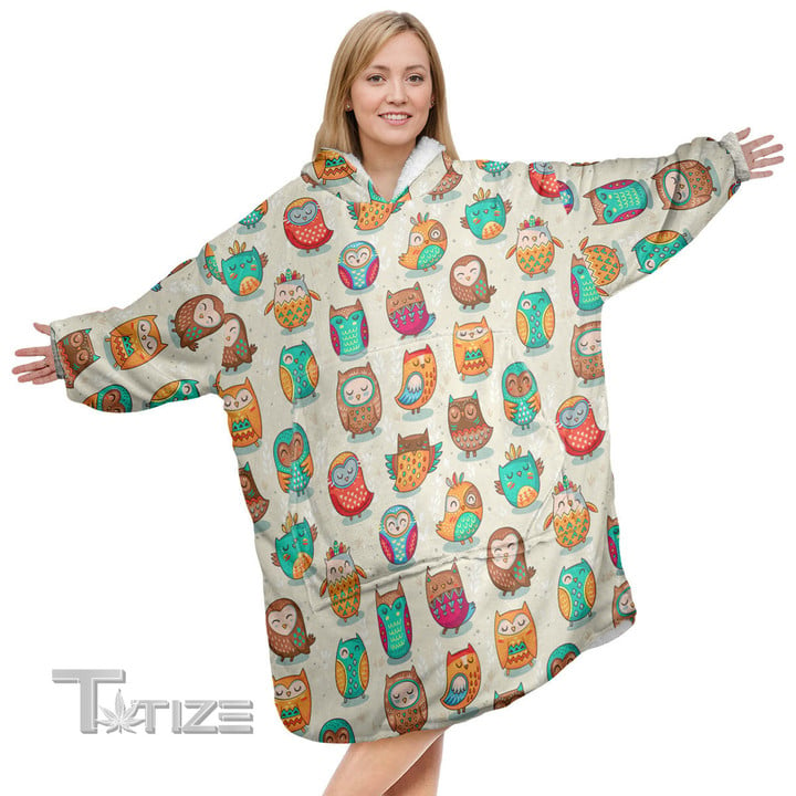 Owl Pattern Christmas Oodie Oversized Hoodie Blanket