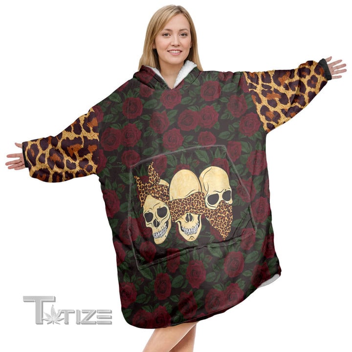 Skull Leopard Christmas Oodie Oversized Hoodie Blanket