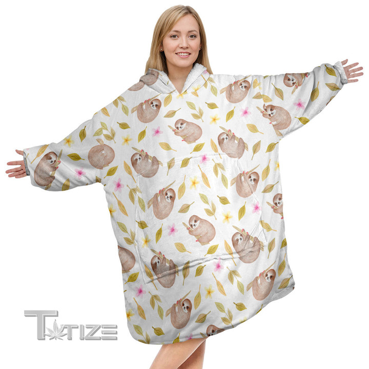 Sloth Pattern Christmas Oodie Oversized Hoodie Blanket