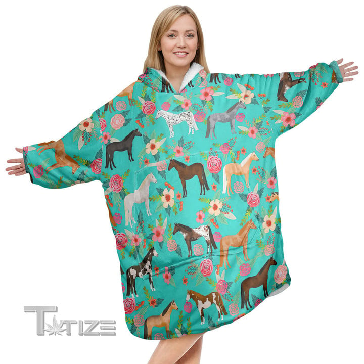 Horse Pattern Christmas Oodie Oversized Hoodie Blanket