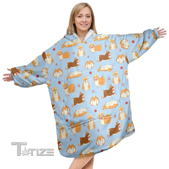Couple Corgi Christmas Oodie Oversized Hoodie Blanket