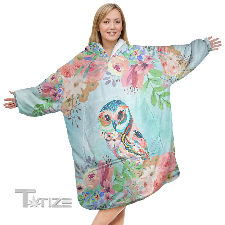Owl Colorful Christmas Oodie Oversized Hoodie Blanket
