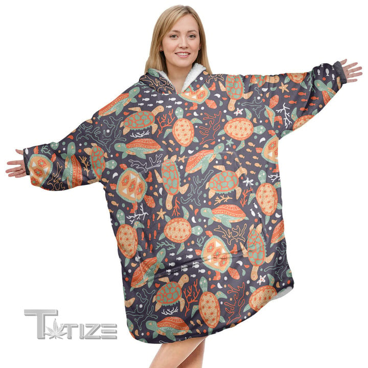 Turtle Pattern Christmas Oodie Oversized Hoodie Blanket