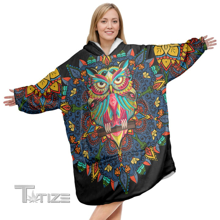 Owl Mandala Style Christmas Oodie Oversized Hoodie Blanket