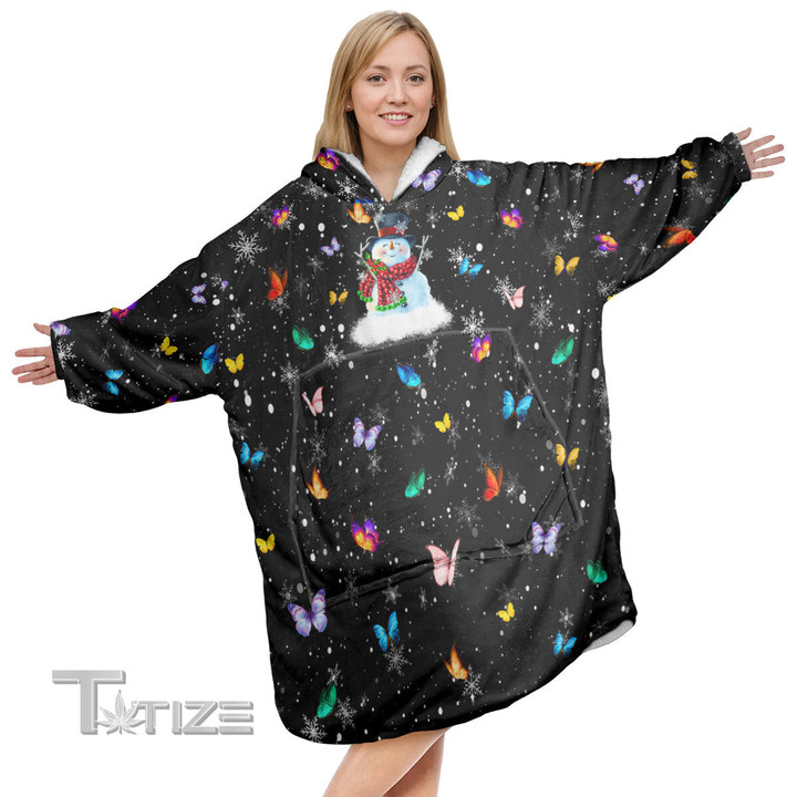 Butterfly Snowman Pattern Christmas Oodie Oversized Hoodie Blanket