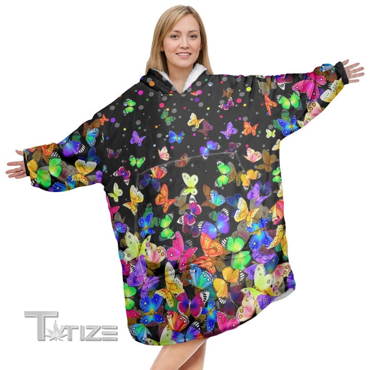 Butterfly Multicolor Pattern Christmas Oodie Oversized Hoodie Blanket