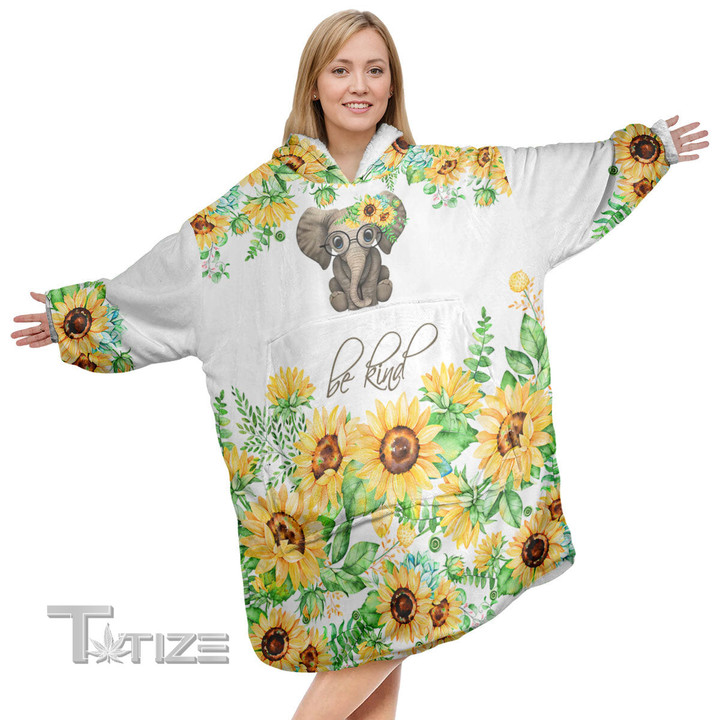 Elephant Sunflower Be Kind Christmas Oodie Oversized Hoodie Blanket