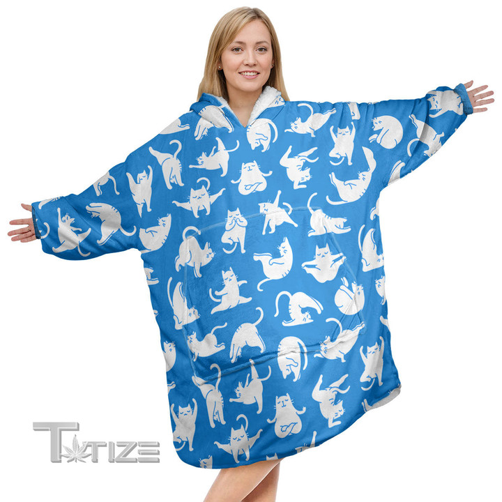 Cat Yoga Pattern Christmas Oodie Oversized Hoodie Blanket