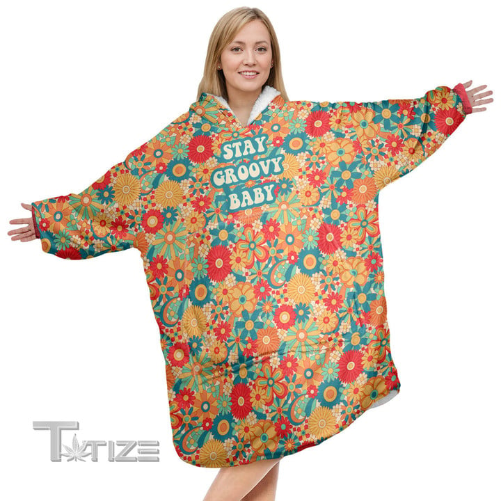 Hippie Pattern Flower Groovy Christmas Oodie Oversized Hoodie Blanket