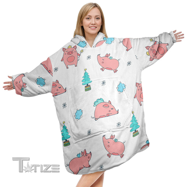 Pig Lover Pattern Style Christmas Oodie Oversized Hoodie Blanket