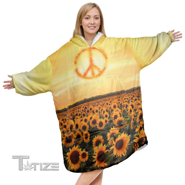 Hippie Peace Sunflowers Christmas Oodie Oversized Hoodie Blanket