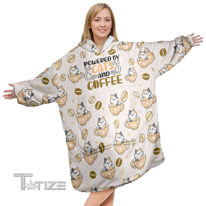 Coffee Powered By Cat And Coffee Christmas Oodie Oversized Hoodie Blanket