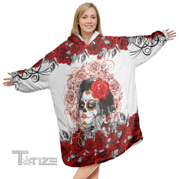 Skull Girl With Tattoo Christmas Oodie Oversized Hoodie Blanket
