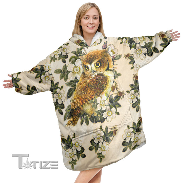 Owl Love With Flowers Christmas Oodie Oversized Hoodie Blanket
