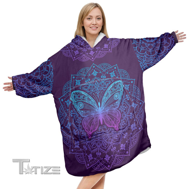 Butterfly Lover Purple Mandala Christmas Oodie Oversized Hoodie Blanket