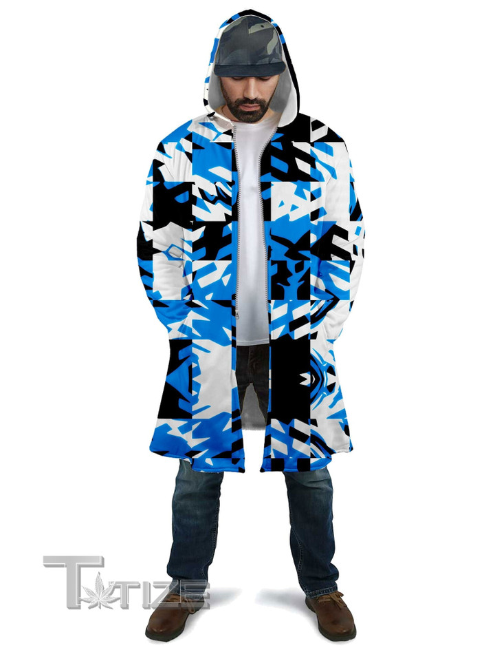 Blue Digital Hooded Cloak Coat