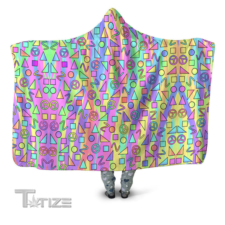 Trippy Retro Peace Signs Hooded Blanket