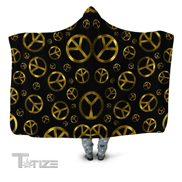 Peace Sign Gold Hooded Blanket