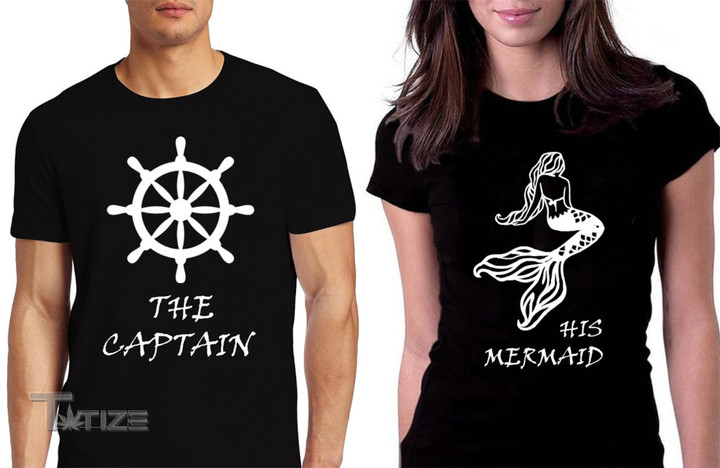 Valentine 2023 Couples Matching T-shirtsthe Captainhis Mermaidvalentines Graphic Unisex T Shirt, Sweatshirt, Hoodie Size S - 5XL