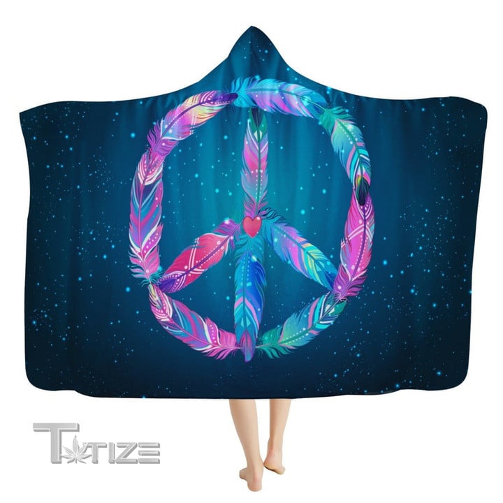 Feathers of Peace Sign Hooded Blanket  Peace Symbol Throw Hooded Blanket