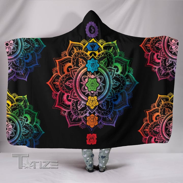 Sacred Chakras Mandala Hooded Blanket  Geometry Premium Hooded Blanket
