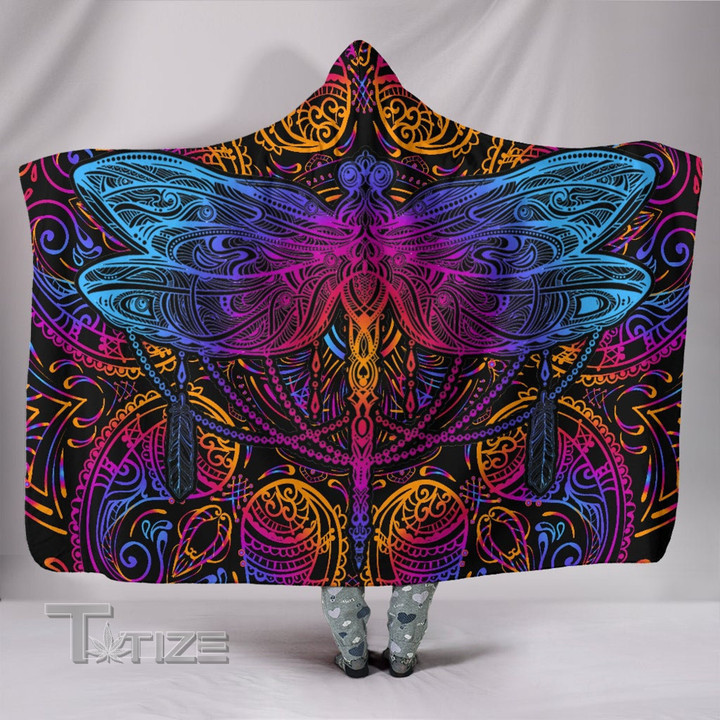 Electro Dragonfly Hooded Vibrant Blanket  Sacred Geometry Hooded Blanket
