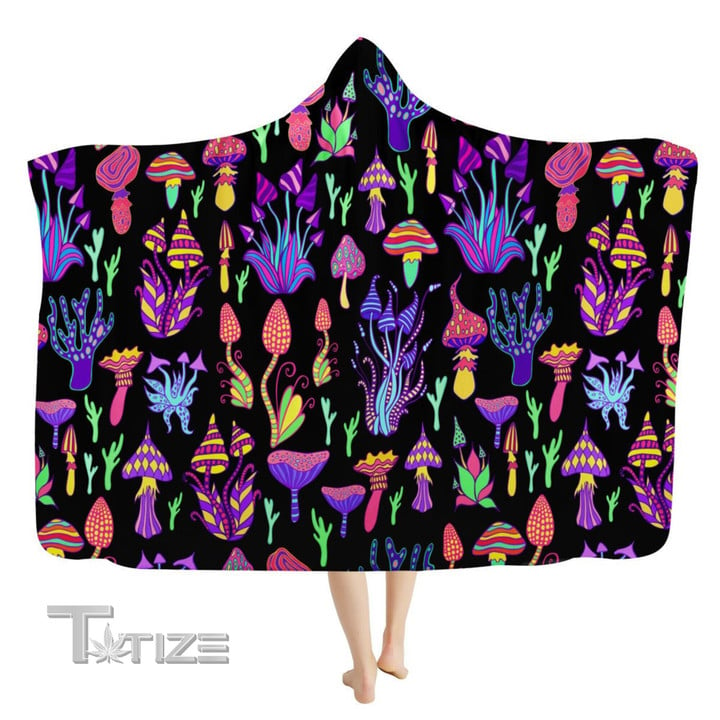 Trippy Shrooms Hooded Blanket  Psychedelic Magic Mushrooms Hooded Blanket