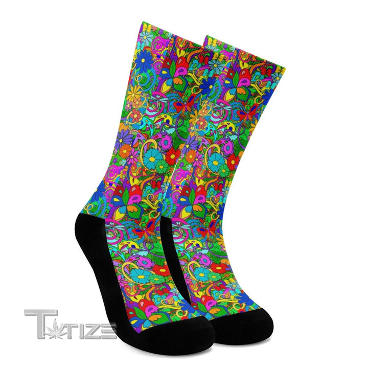 Hippie Flower Power Crew Colorful 60s 70s 80s Trippy Socks