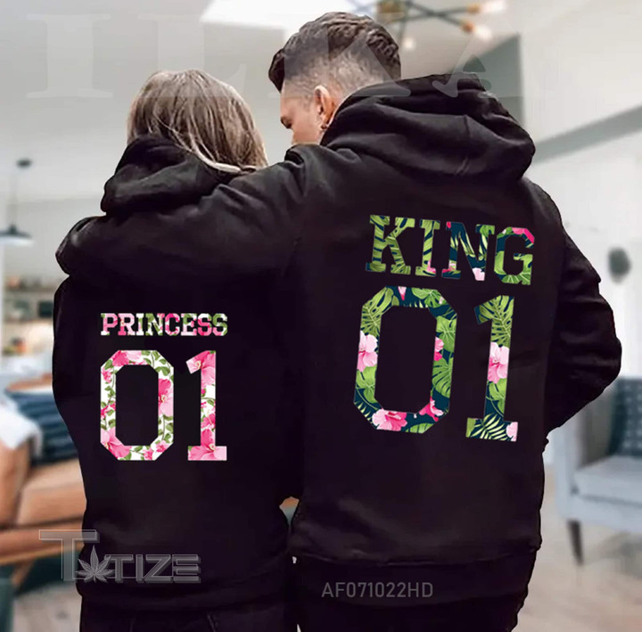 King Queen Personalized Couple Hoodie Matching Sweater Gift Graphic Unisex T Shirt, Sweatshirt, Hoodie Size S - 5XL