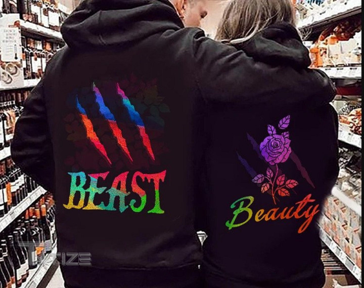 Beast and Beauty Personalized Couple Hoodie Matching Hoodie Graphic Unisex T Shirt, Sweatshirt, Hoodie Size S - 5XL