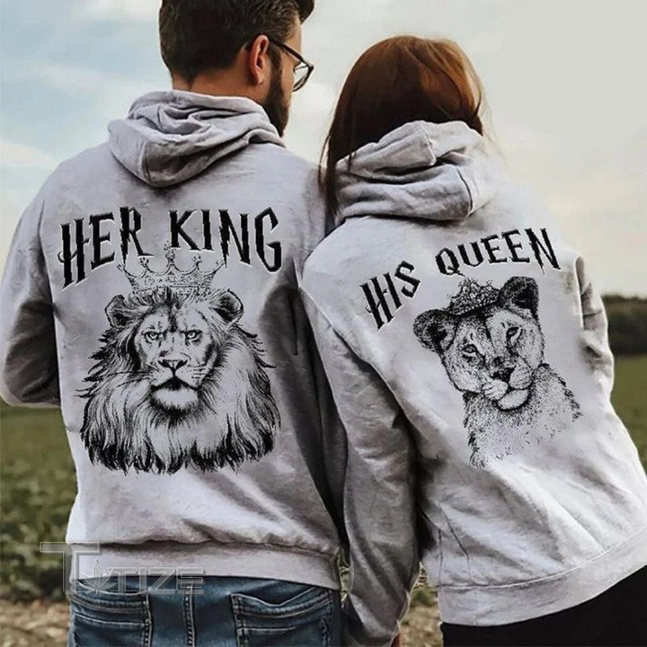 Valentine 2023 Personalized Her King His Queen Lion Hoodie His and Her Graphic Unisex T Shirt, Sweatshirt, Hoodie Size S - 5XL