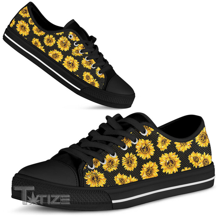 Peace Sign Sunflowers Hippie Low Top Canvas Shoes