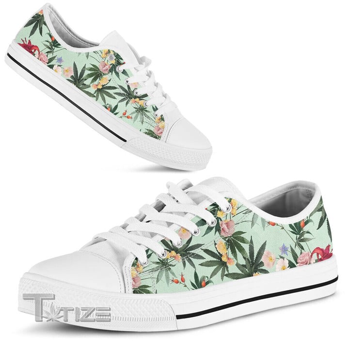 Floral Pattern - Weed Low Top Canvas Shoes