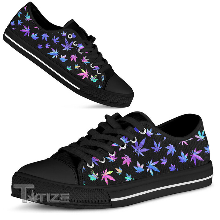 Holographic Leaves Pattern - Weed Low Top Canvas Shoes