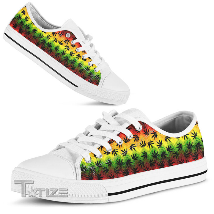 Colorful Chevron Leaves - Weed Low Top Canvas Shoes
